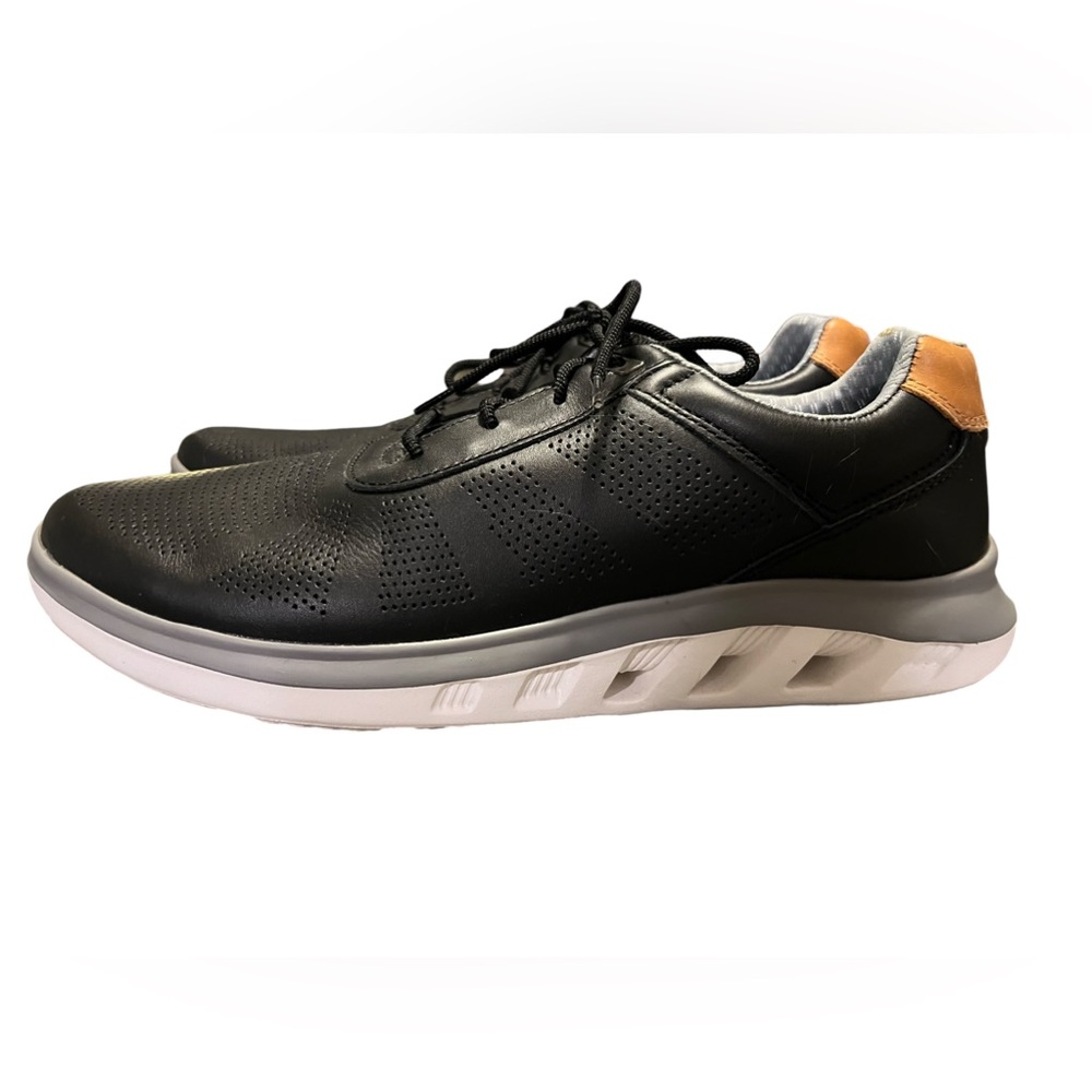 Johnston & Murphy Black Leather Shoelace Gray/White Sneakers Size 11M #25-3821